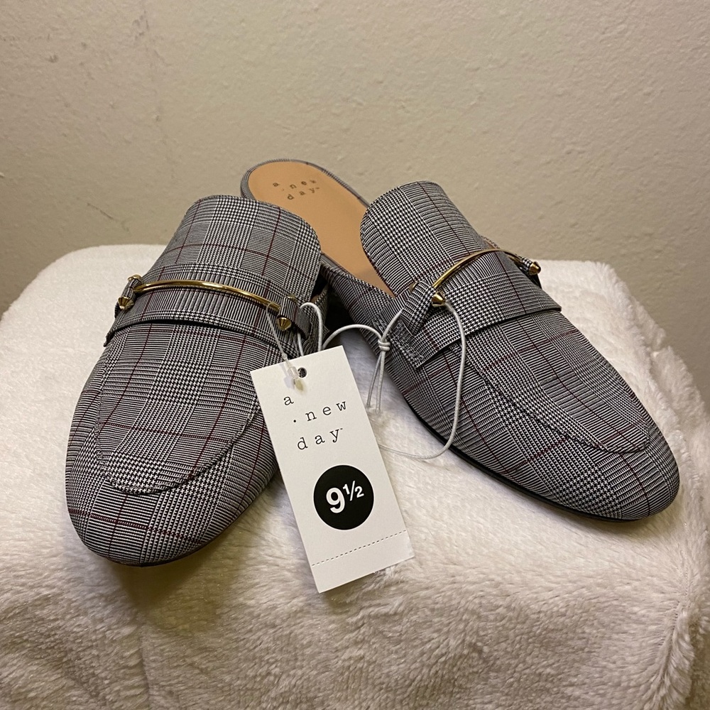 Gray Plaid Mules